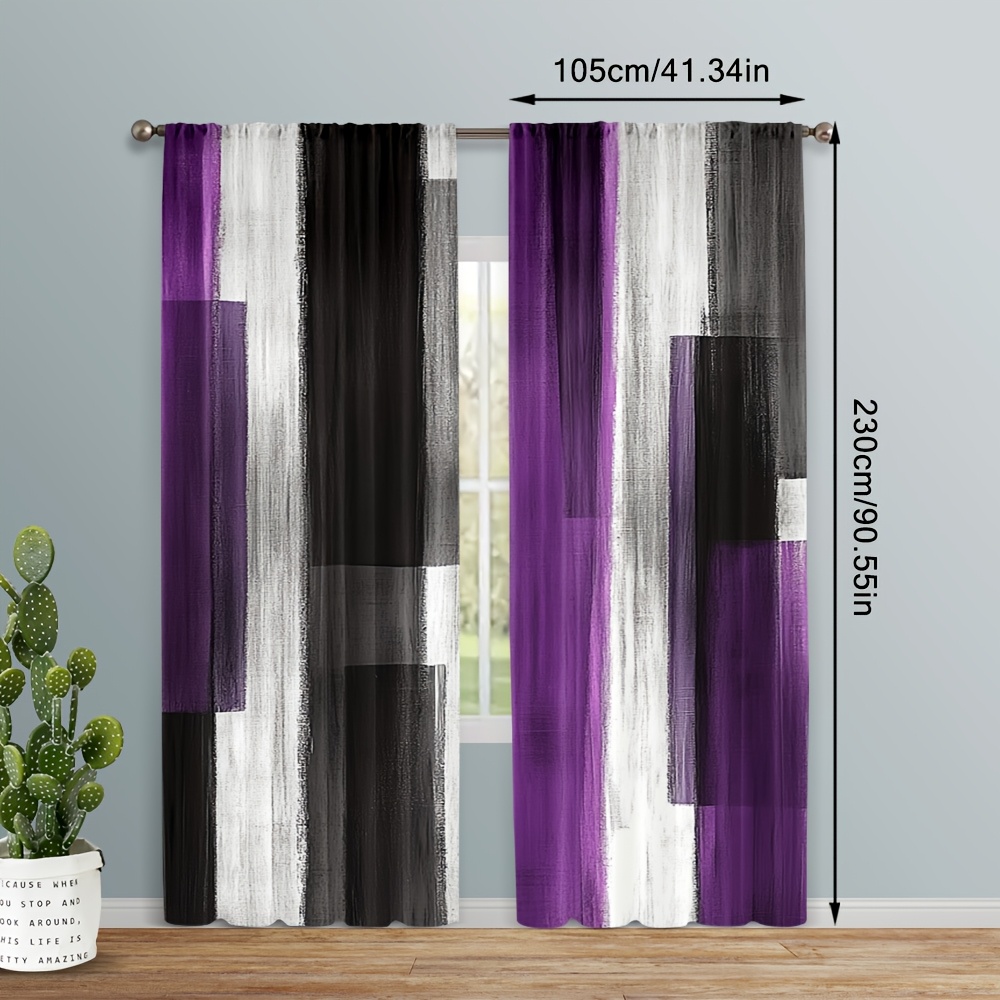 TEMU 2pcs Abstract Purple, Grey, And Black Curtains - Contemporary Lavender Design, Semi-transparent Room Darkening Drapes For Bedroom & Living Room,