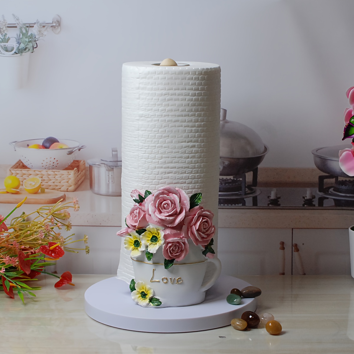 

Elegant Rose Design Paper Towel Holder - Resin, Perfect For Kitchen & Bathroom Decor Decorative Bathroom Towels Bathroom Decor Set