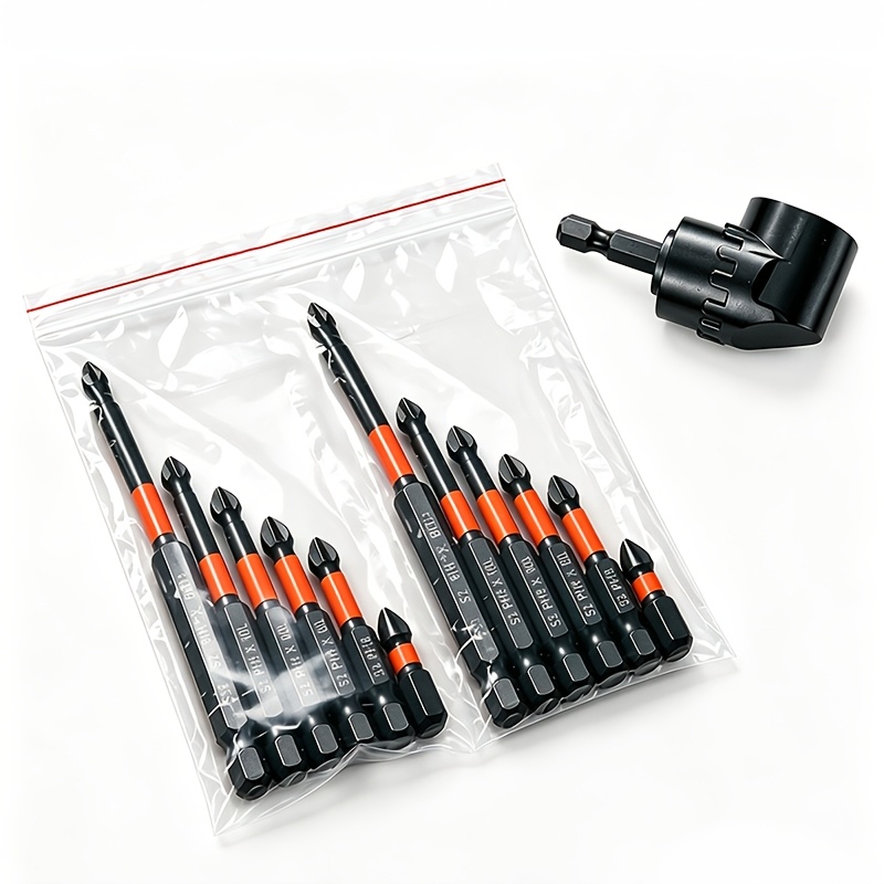 TEMU 12pcs S2 Steel Magnetic Screwdriver Bit Set, With 90 Degree Angle Right-angle Driver And Phillips Head. Compatible With Power Drills And Manual