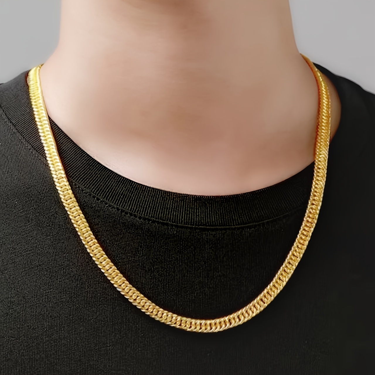 Men's Double Layer Cuban Chain Necklace Golden Hip Hop Style Bold Thick Chains