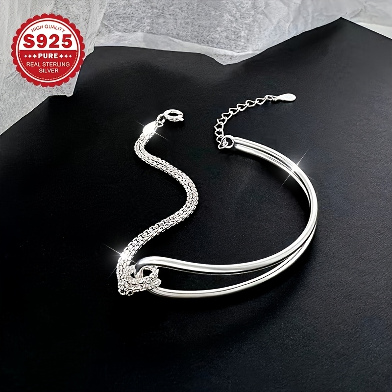S925 Silver Geometric Patchwork Bracelet for Women