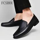 buty męskie fcshou wsuwane - eleganckie buty biznesowe z prawdziwej skóry, antypoślizgowa gumowa podeszwa i oddychająca wyściółka pu - na każdą porę do biura, codziennego noszenia wyjścia (czarne), stylowy design | trwałe obuwie o dobrej przyczepności