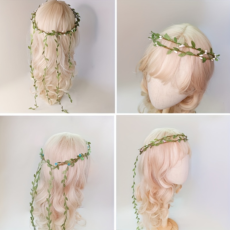 

Artificial Flower Garland Headband With Green Leaves And Berries - Double Layer Hanging Floral Wreath For Parties - Plastic And Polyester Construction - No Feathers - White, Bright Pink, Light Green