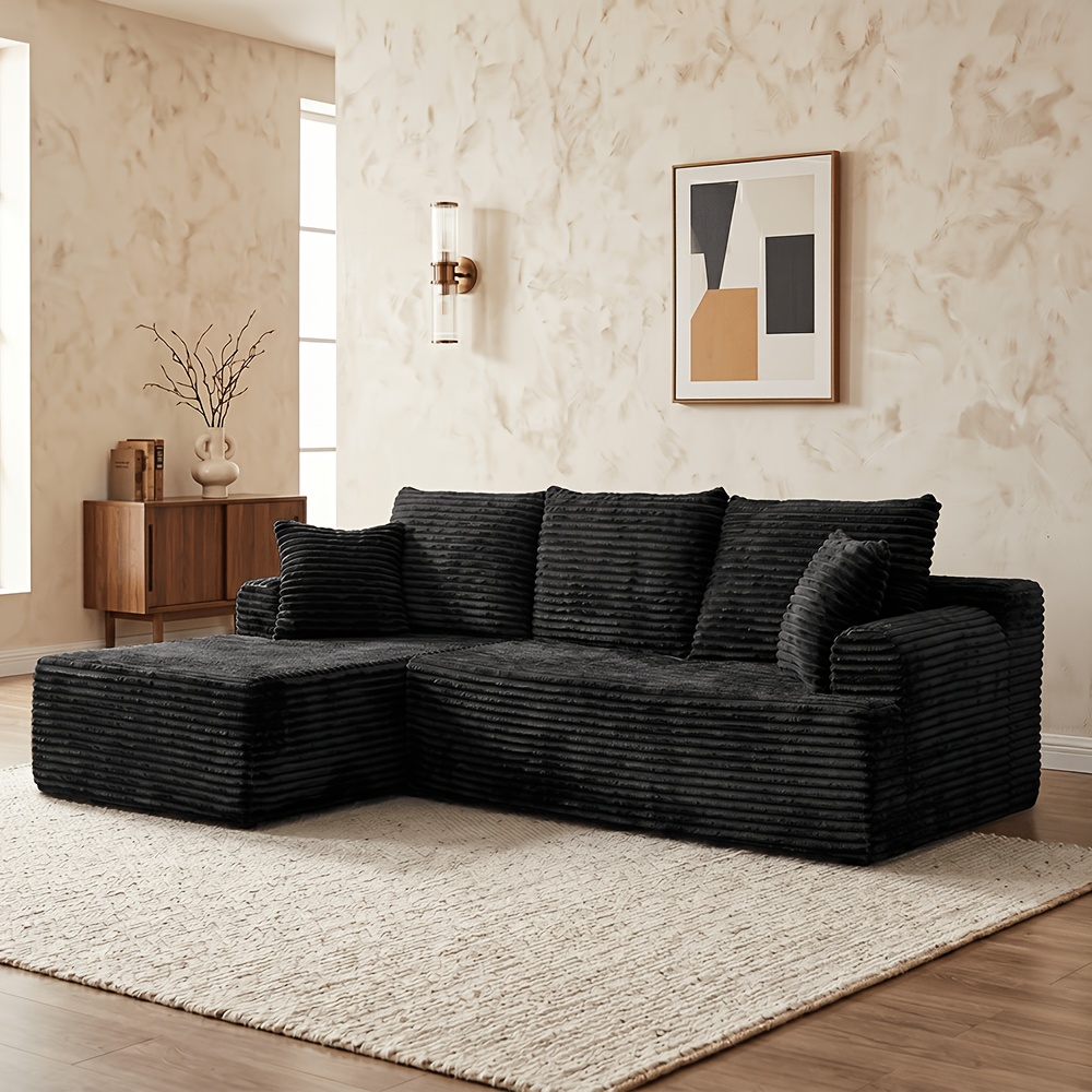 TEMU Corduroy Cloud Boneless Sofa Bed, Modular L-shaped Lounge Chair, No Installation Of Deep Seated Wide Lazy Sofa, Modern Light Luxury Soft And