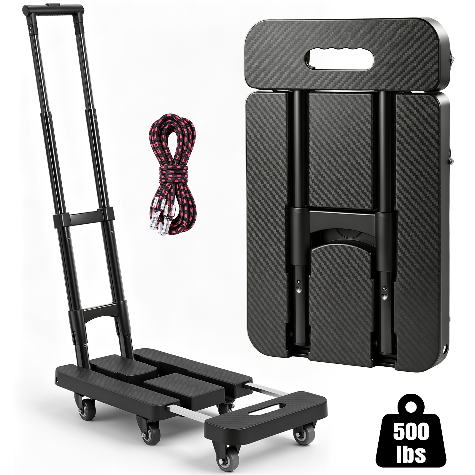 Image of Heavy-duty Folding Hand Truck With Wheels, Folding Trolley Portable, Easy To Carry, Platform Flatbed Trolley, 200kg Capacity, An For Moving Shopping, Luggage & Cargo Handling