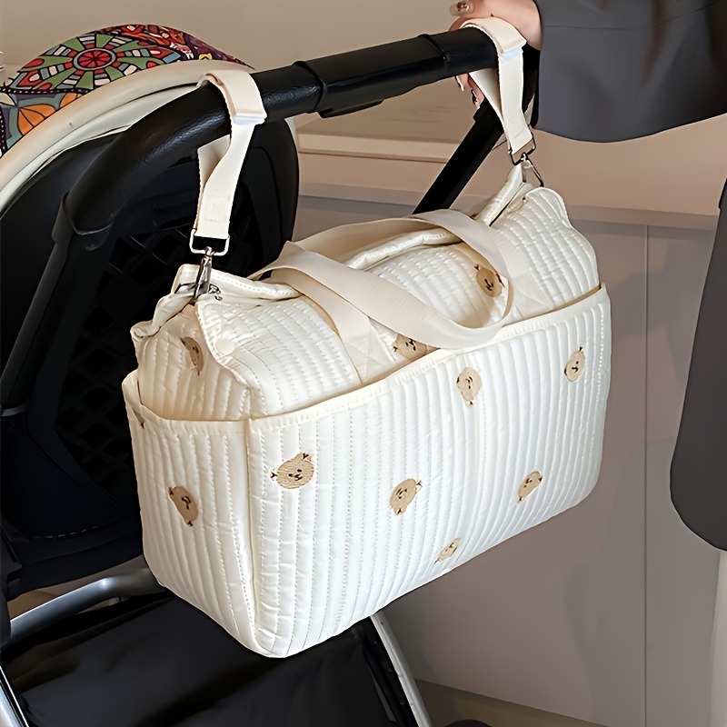 TEMU 1pc White Quilted Travel Duffel Bag With Embroidered - Large Capacity, Lightweight Polyester, Shoulder & Crossbody Straps, Essentials & , Travel Bag