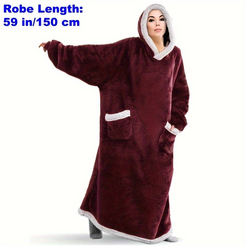 IvyH Hoodie Blanket Coperta Indossabile Lunga Con Cappuccio E Tasche, Felpa Sherpa In Flanella Morbida, Taglia Unica Per Uomo E Donna, Perfetta Per L'Inverno - 4