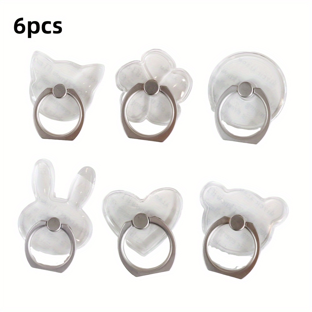 6pcs Transparent Cartoon Phone Holder Foldable Ring Holder, Animal, Round, -shaped Phone Holder