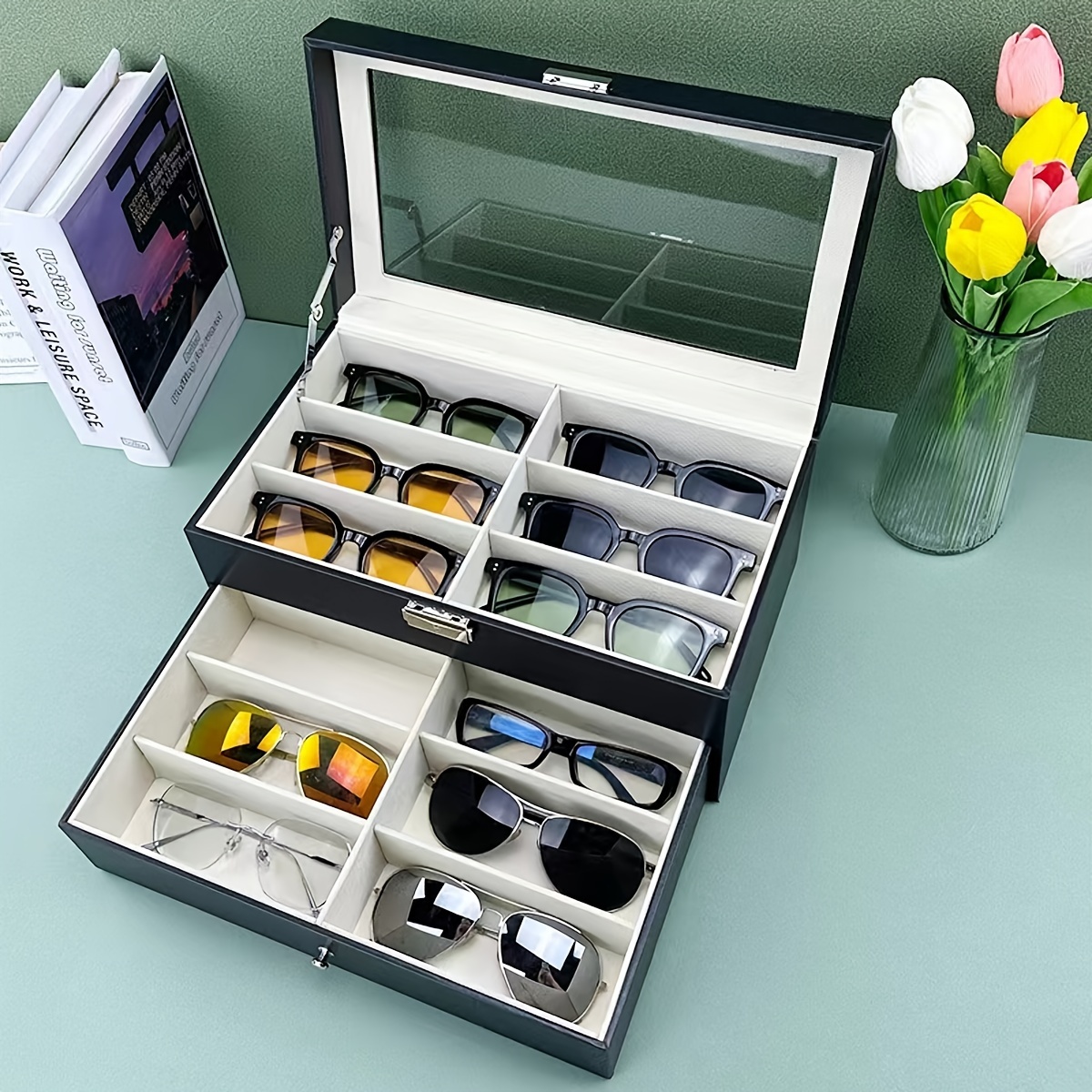 

12 Grids Large Capacity Glasses Storage Box High-end Men's And Women' Glasses, Fashion Glasses, Myopia Glasses Display Box Jewelry Box