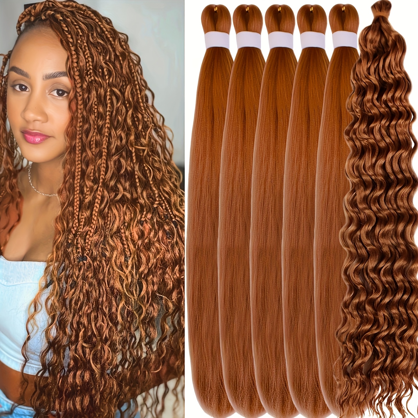 Image of 6 Pakcs 26 Inch Braiding Hair Pre Stretched Boho Hair For Braiding Curly Braiding Hair Deep Curly Boho Braid Braiding Hair Synthetic Bohemian Hair Deep Curly Crochet Hair