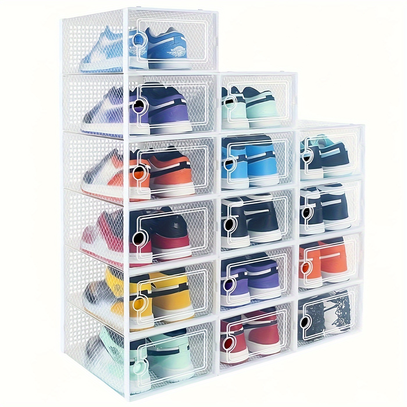 

Large Sturdy Shoe Organizer, 12/15 Pack Plastic Shoe Storage Boxes With Magnetic Door, Clear Shoe Boxes Stackable For Closet, Shoe Containers For Sneaker Storage