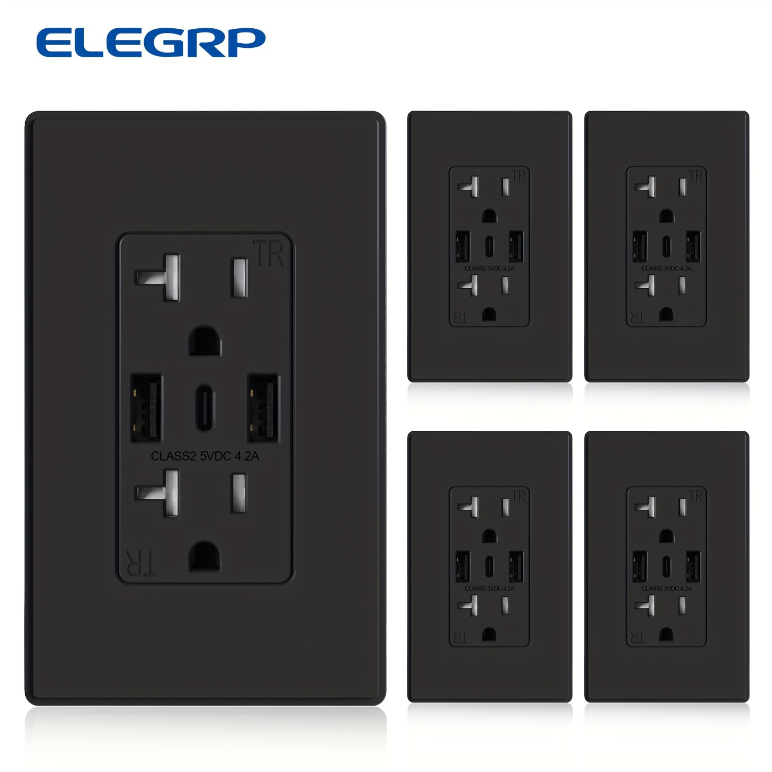 

Elegrp 5 Pack Usb Wall Outlets, 3-ports Usb C Wall Outlets Receptacles, Matte Black 20 Amp Outlets With Usb Ports, Tr Tamper-resistant Usb Outlets, Screwless Wall Plate Included, Ul & Cul Listed
