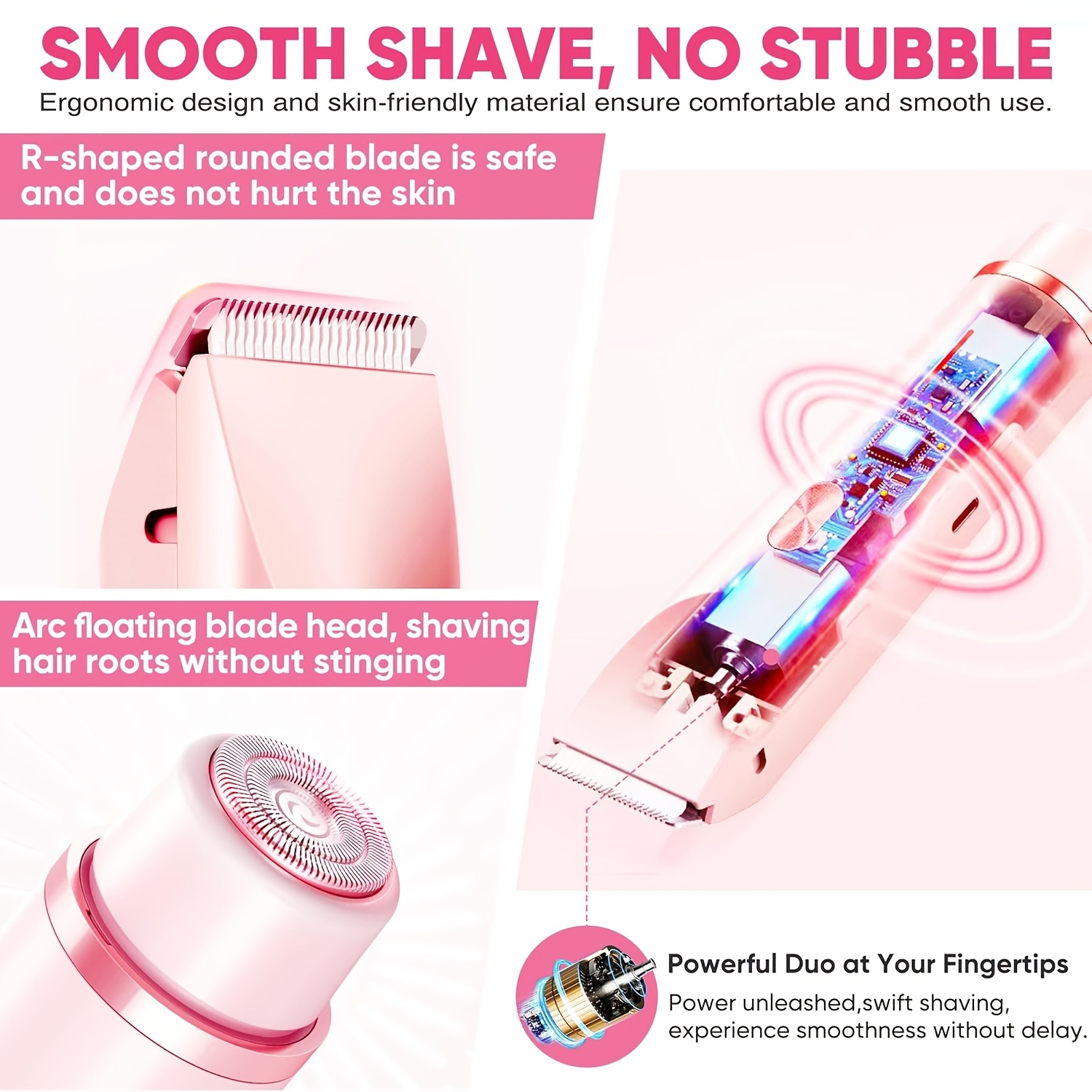 2 in 1 womens electric shaver for eyebrows face legs armpits dry and wet use portable   adjustable usb rechargeable shaver double headed shaver womens razor multifunctional beauty tool ideal gift for ladies Product details 6