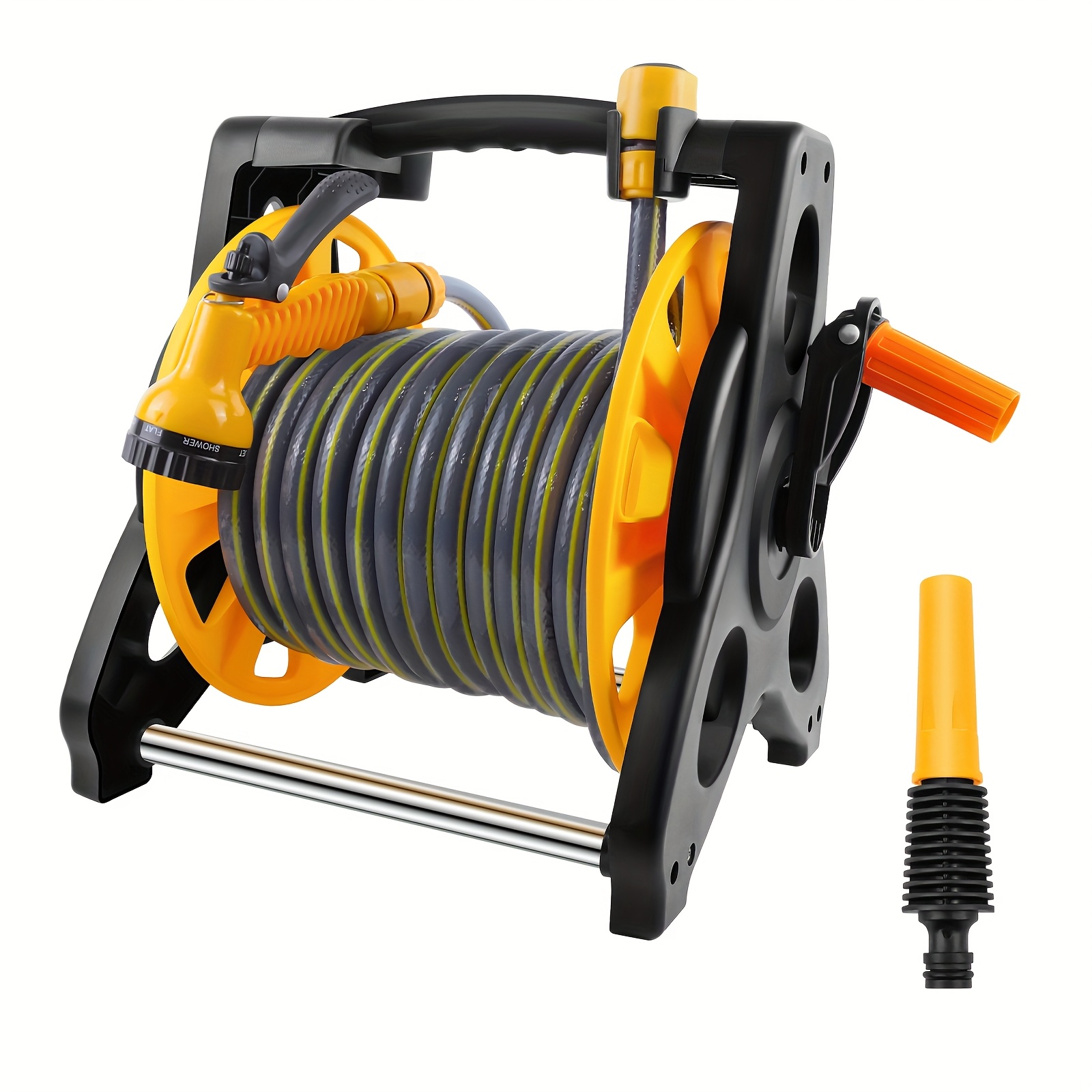 TEMU Avvolgitubo portatile con kit tubo da 25M pi羅 2M, progettato per l'uso di acqua ad pressione, con soluzione di stoccaggio anti-groviglio, per il