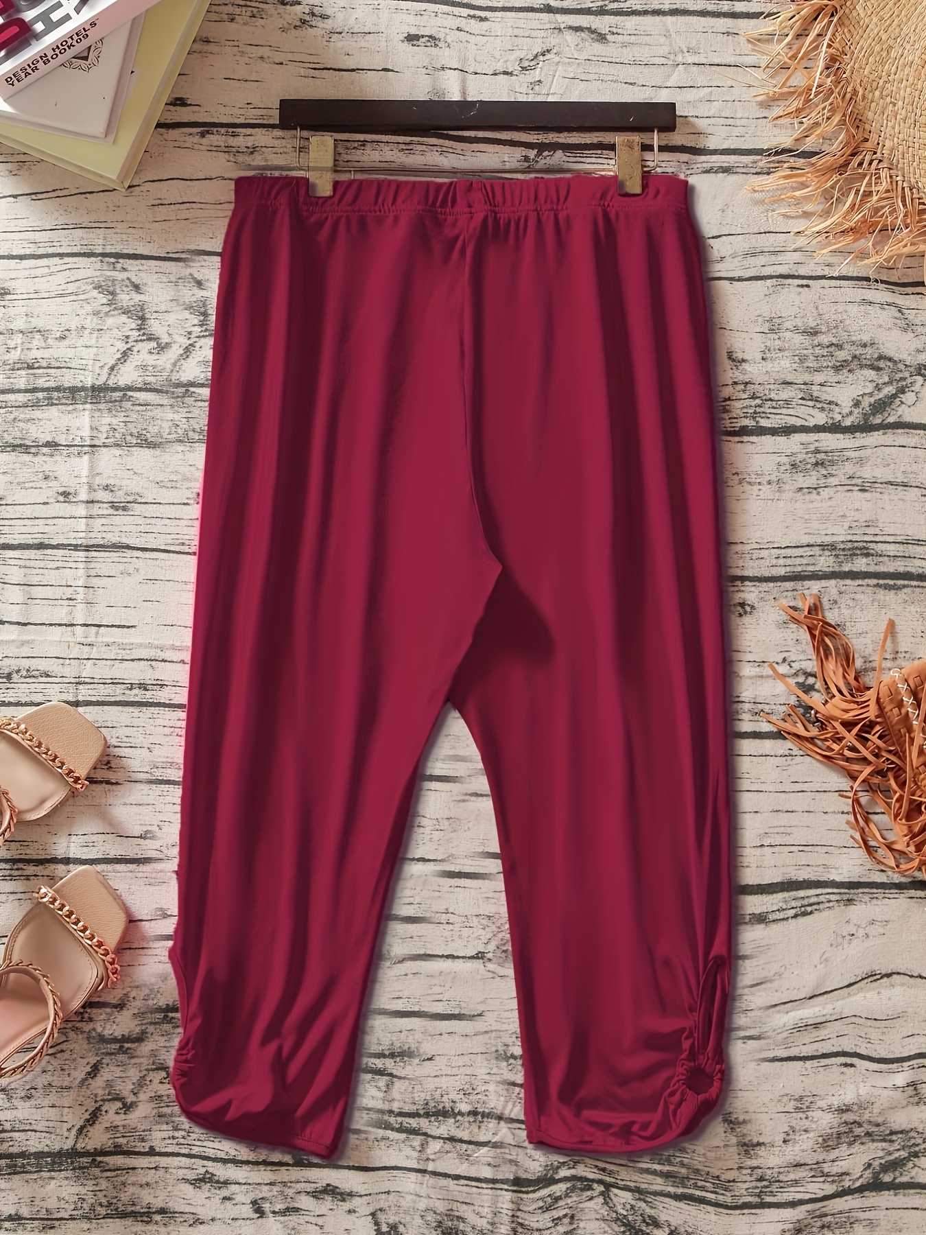 Women's Plus Size Stretchy Casual Pants - Solid Color Black, Elastic Waistband, Comfort Fit, Polyester, Machine Washable - Ideal for Spring/Summer/Fall