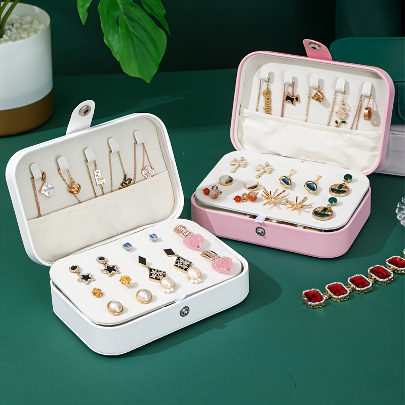 

Versatile Medium Jewelry Organizer Box With Necklace Hooks - Snap Closure, Plastic Interior, Perfect For Earrings & Accessories Storage