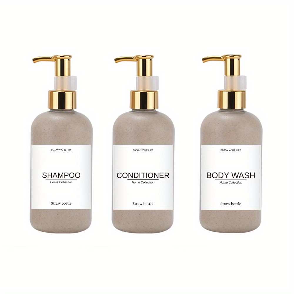 Image of 3pcs 250ml Soap Dispenser Set, Shampoo Conditioner Body Wash Refill Bottles, Includes 3 Stickers, Diy Gift Idea, Labeled Bathroom Soap Dispenser