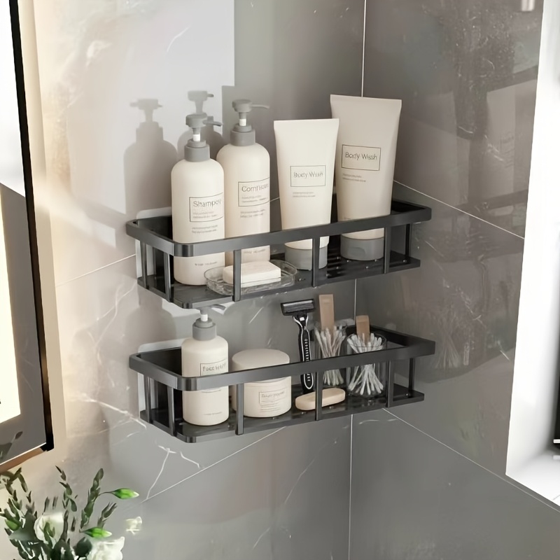 TEMU 2er-Set schwarze Wandregale, robuste Kunststoff-Aufbewahrungsregale ohne Bohren, Badezimmer- und Küchen-Duschregale, Regale