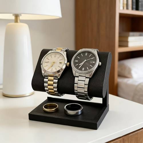 1pc dual watch jewelry display stand with brushed tabletop organizer multi functional watch holder necklace ring holder suitable for men and women plastic watch rack for office retail store jewelry box accessory