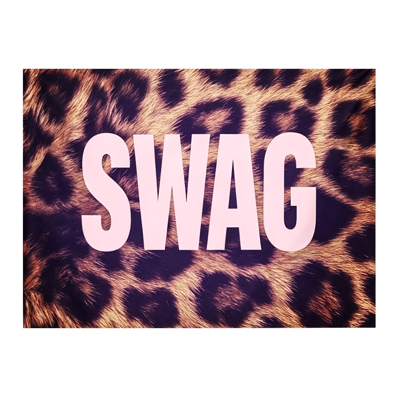 TEMU Pink Leopard Print Slogan Wall Hanging - Y2k Street Style Fabric Poster With Lettering, Horizontal Bohemian Dorm Room Decor Suitable For Teens