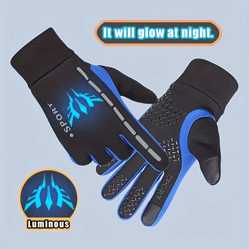 A Pair of Gloves Designed for Autumn And Winter, Featuring Separate Fingers for Skiing. These Glow-In-The-Dark Gloves Are Suitable for Both Boys And Girls, with Stylish Patterns That Shine at Night And a Plush Interior. Ideal for Everyday Wear And O