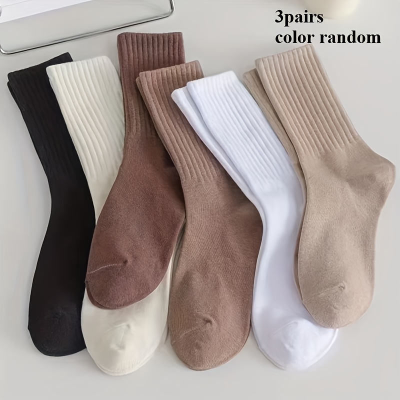 TEMU Design Random 3 Pairs Women's Comfortable Socks - Soft Breathable Warm, Solid Colors (black, White, Brown) Ankle Socks, Suitable For Casual,