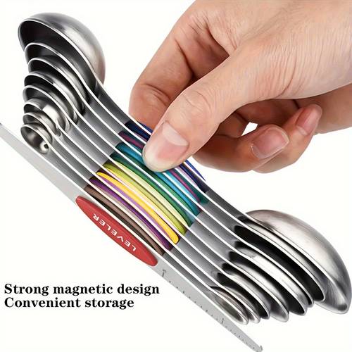 9 stainless steel measuring spoons set dual sided for liquid dry strong magnetic nesting colorful handles ideal for cooking kitchen kitchen utensils