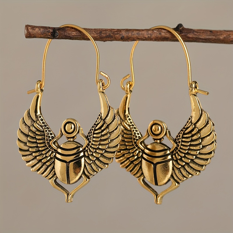 

1 Pair Of Vintage Egyptian Creative Earrings, Bohemian Wing Drop Earrings, Women's Holiday Parties, Statement Jewelry Gifts