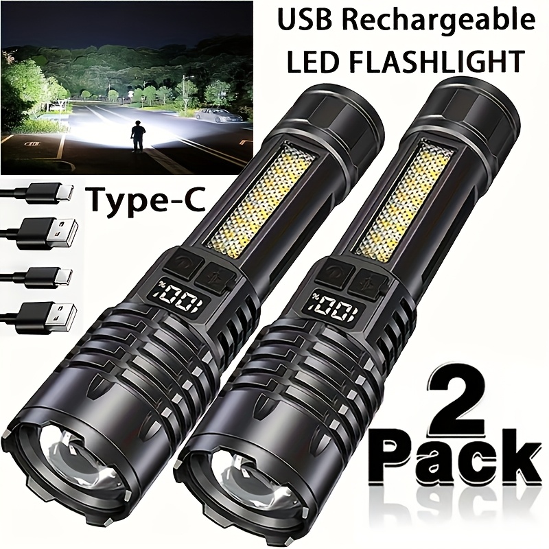TEMU 2/1 Pack Rechargeable Flashlights High , Flash Light, 5 Linternas With Lcd Digital Display, Powerful Handheld Led Flashlights For Emergencies