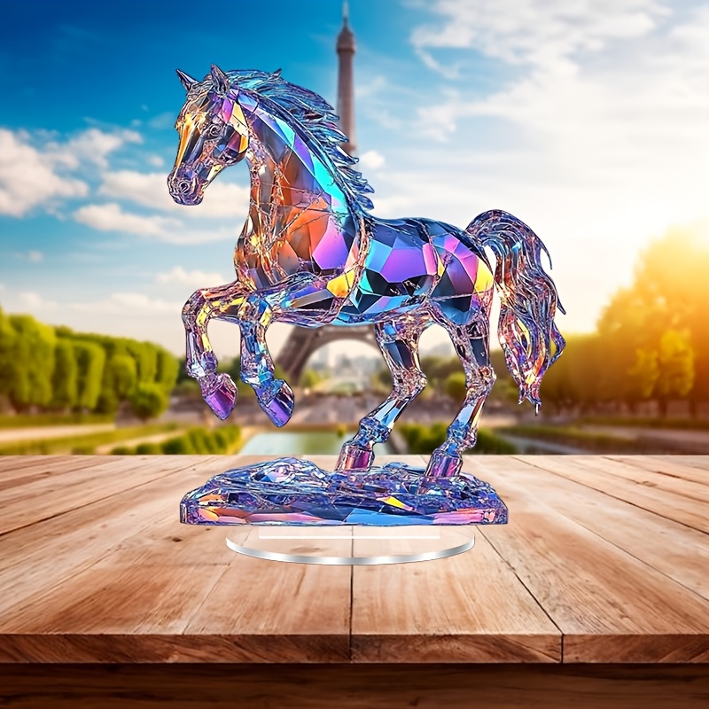 

[2d Flat]elegant Crystal Horse Figurine With Acrylic Base - Perfect Christmas Gift, 8.4"x9.96", Decor For Desk, Bedroom, Office, Dining & Bathroom, Style, Horse Theme