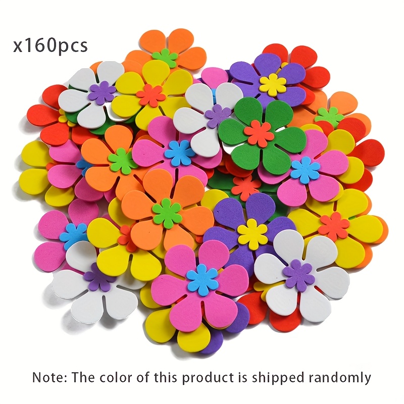 

160pcs Assorted Foam Flower Stickers, Hexagon Shape, Matte , Self-adhesive For Diy Crafts & Art Projects, 2.36" Decorative Rubber Appliques