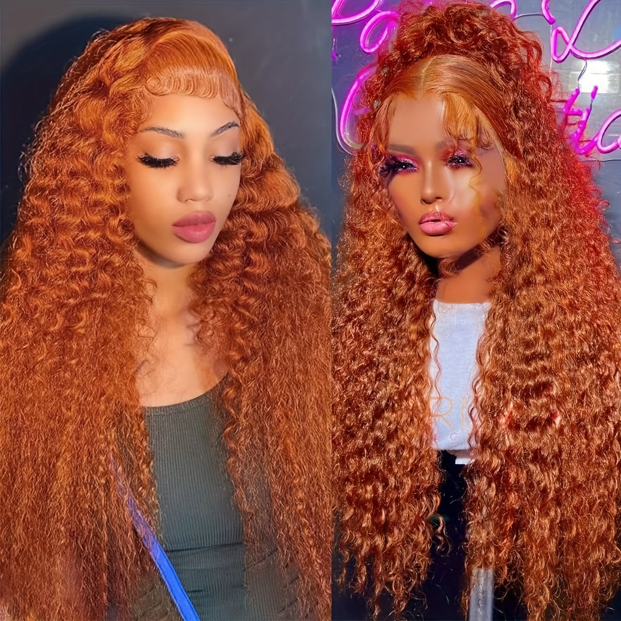 Orange Lace Front Wig with Baby Hair Amazon.com : yeeport Ginger Lace Front Wigs 13x4 Body Wave  main image 2
