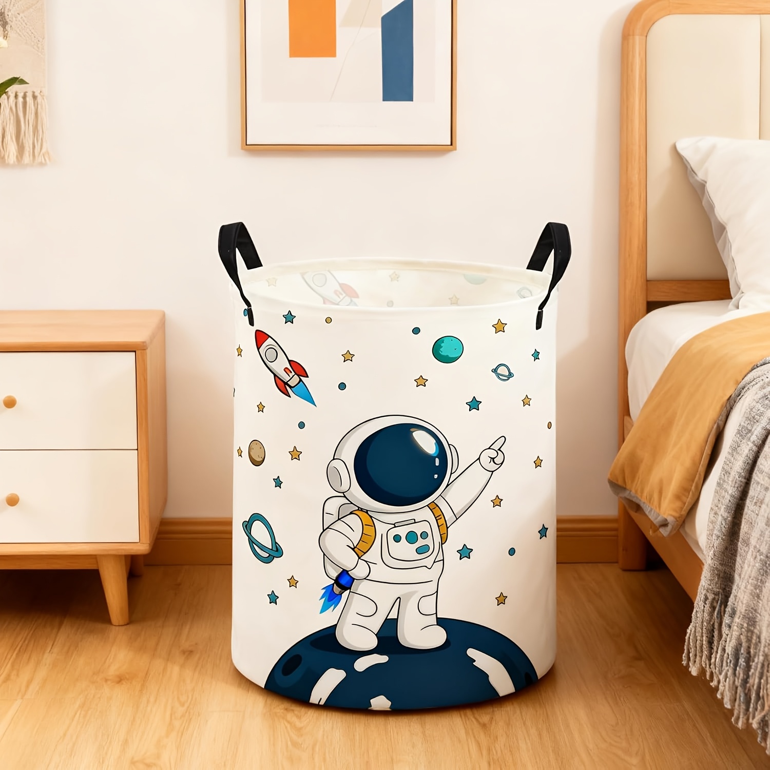 TEMU Foldable Space-themed Laundry Basket With Astronaut - Collapsible Storage Bin Suitable For Room,, Dorm, Space-, Basket For, Clothes, Gift Basket