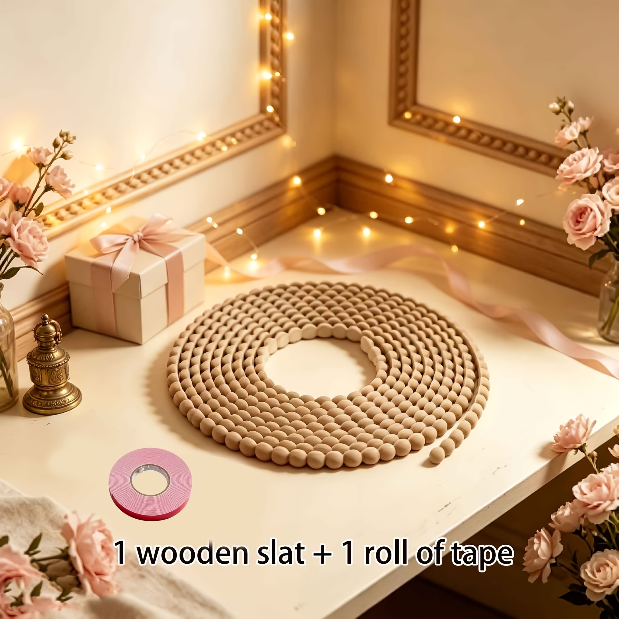 TEMU 2pcs Mixed Pack Of Pearlized Self-adhesive Wood Trim, Including 1pc 3-meter Long Wood Strip And 1pc Adhesive Tape, Pearlized Wood- Decorative