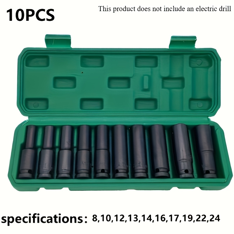 TEMU /set - 1/2 Inch Socket Assortment Kit - 10-24mm Range Hexagonal Long Socket Heads For Durable Hand Tools In Automotive And Industrial Applications