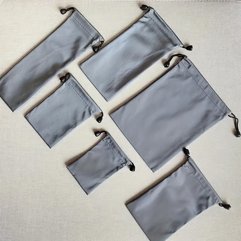 Image of 6pcs Set Multifunctional Gray Drawstring Bags, Dustproof, Durable Storage Pouches For Phones, Power Banks, And Jewelry
