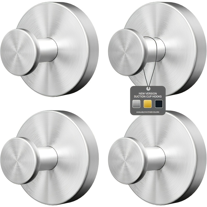 TEMU 4-set No-drill Bathroom Wall Hook Kit, Including Shower Suction Hooks, 3 Colors Optional, Durable Towel Robe Sponge Scrubber Hooks, Removable