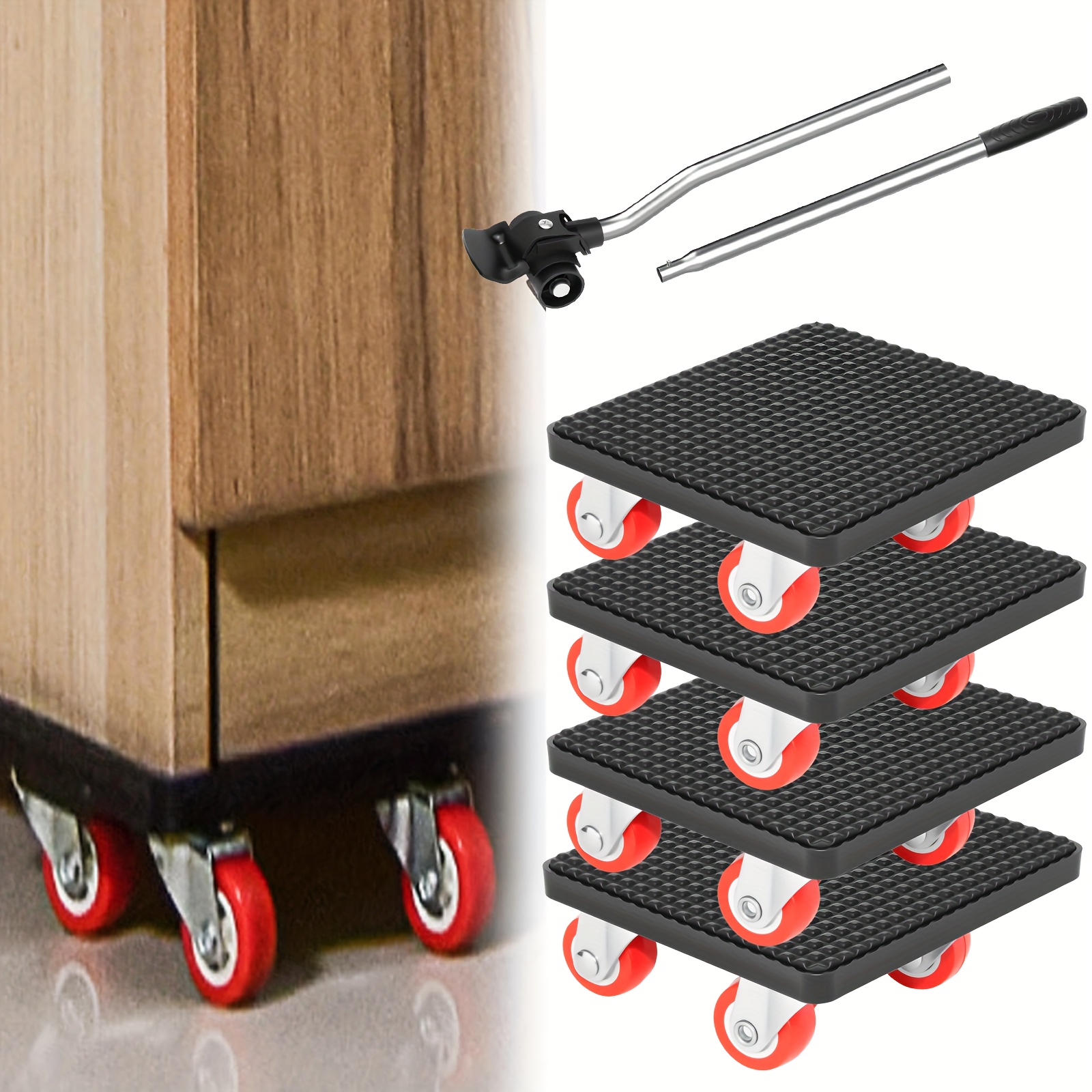 TEMU Set Of 4 Furniture Moving Tools Including A Lifter And Splicing Tool, Designed For Heavy Items Like Refrigerators, Sofas, And Cabinets. Features