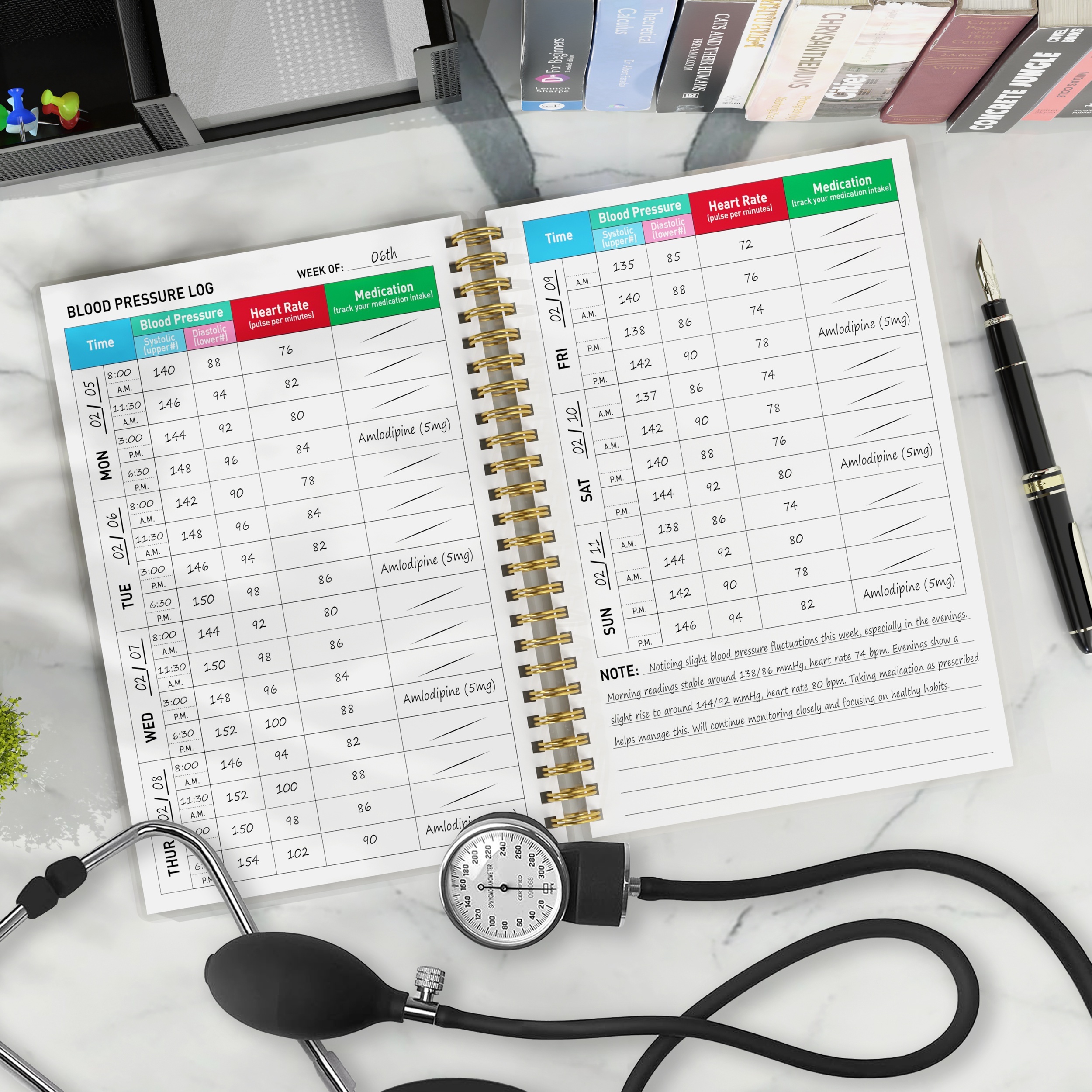 

Blood Pressure Logbook With Flexible Spiral Bound - Daily Recording And Tracking Blood Pressure, Heart Rate And Medication At Home, A5(8.6x5.9 In), 100gsm Paper