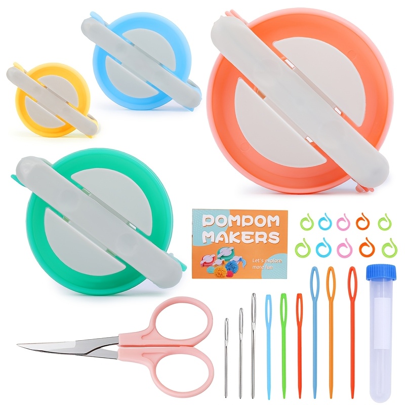 

Pom Pom Maker Crafting Kit, Diy Ball Weave Set, With 4 Pom Tools, Scissors, Knitting Needles, And Storage Tub, For Adult Decoration Supplies