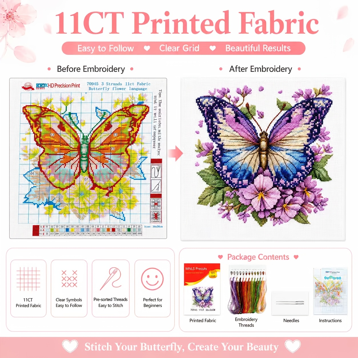 Butterfly Flower Language Pattern Cross Stitch Kit