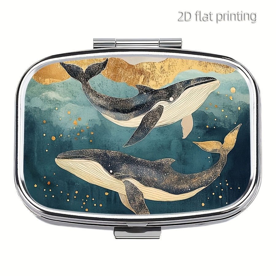 1pc Whale Ocean-themed Pill Case - Cute Marine With Whale Shells, Compact 2-section Portable Pill Box Suitable For Pocket, Purse & Travel