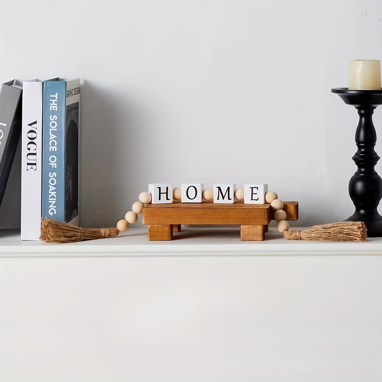 

Bohemian Chic Wooden Bead Garland With Tassels - Coffee Table & Shelf Decor, Ideal Thanksgiving Home Accent, Thanksgiving