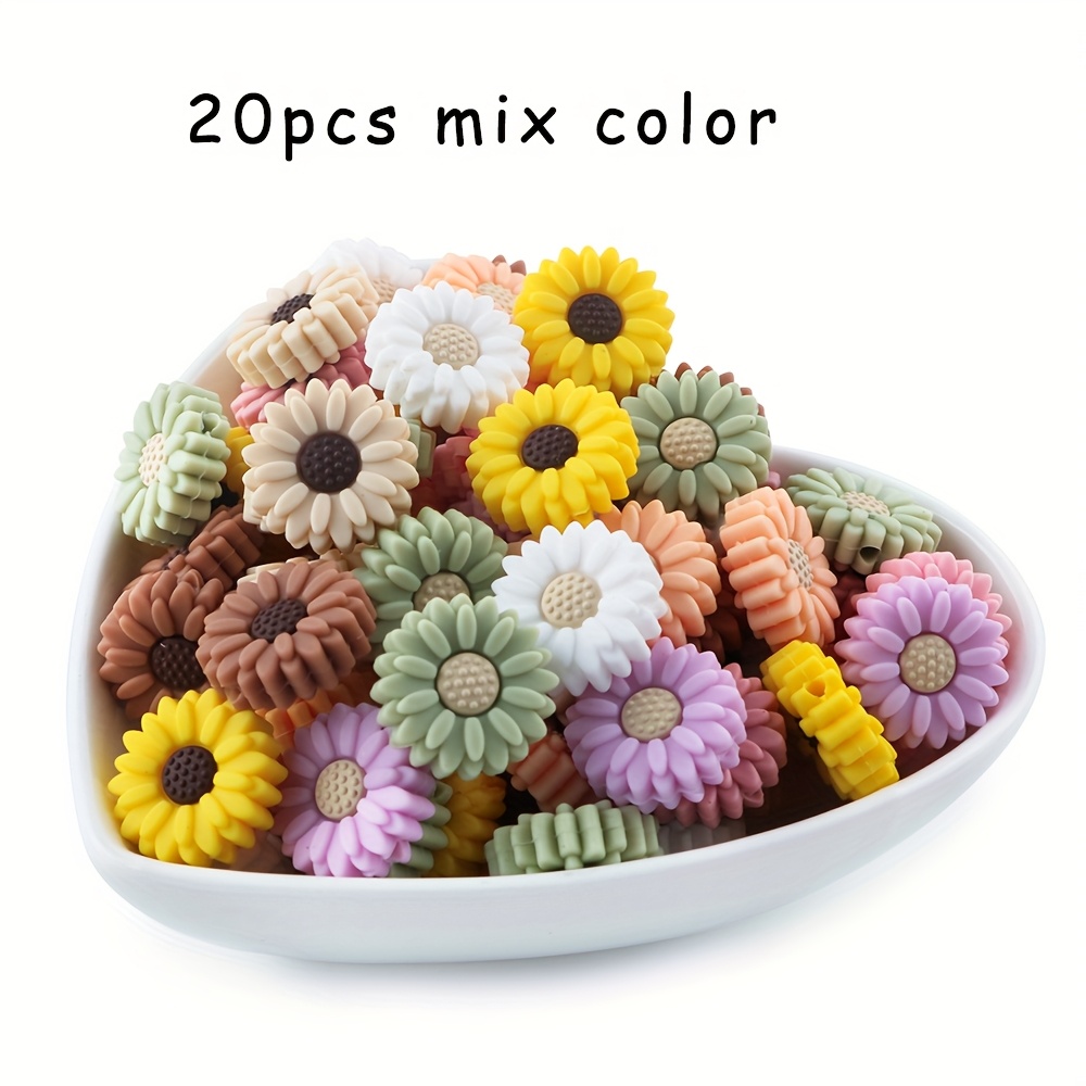 20pcs 20mm Daisy-shaped Silicone Beads - Colorful Loose Beads For , Keychains & Crafts - Versatile Pen Decoration Accessories