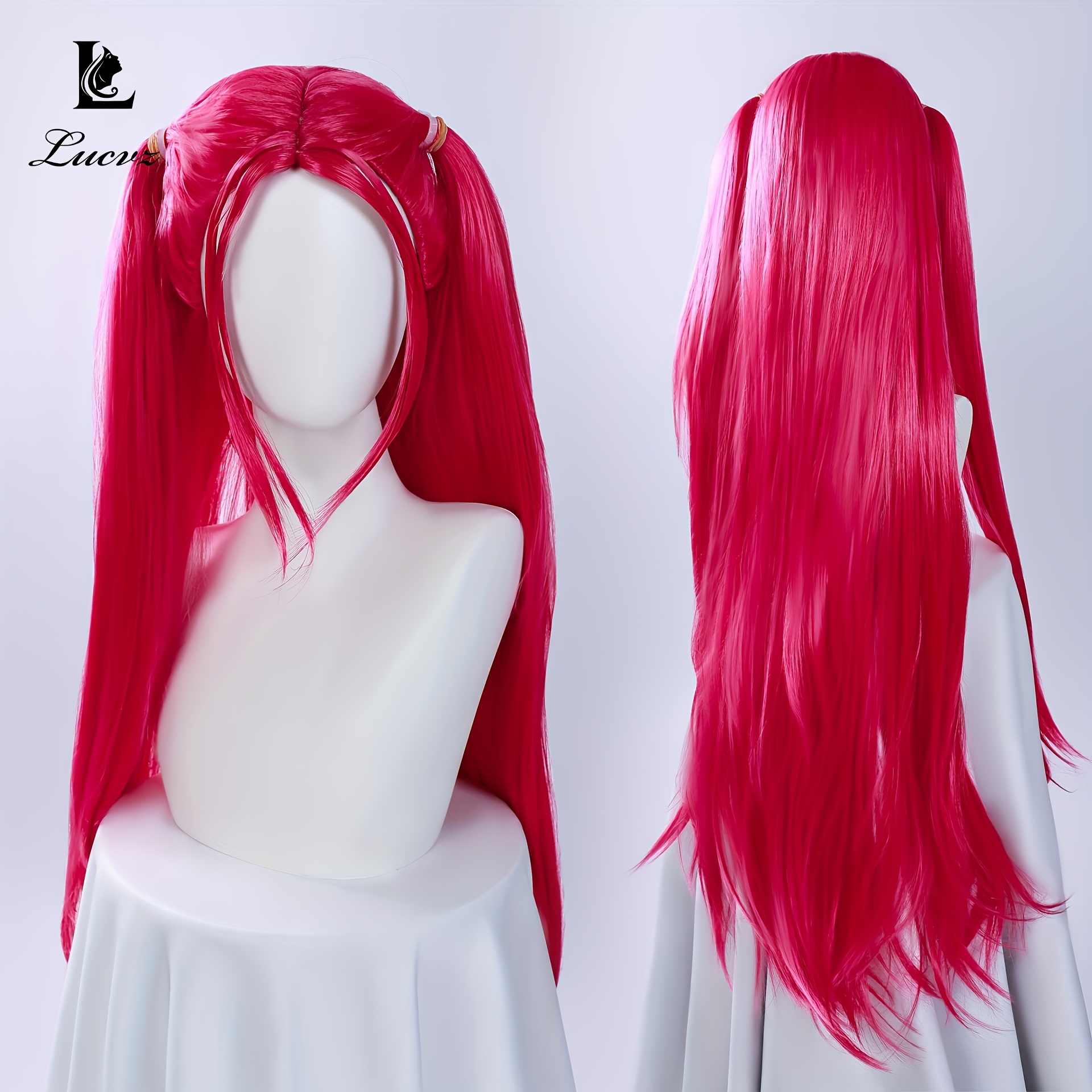 TEMU 30-inch Long, Straight, Rose-red Wig; Cosplay Wig Made Of High-temperature Synthetic Fiber; Style; Suitable For Halloween, Carnivals, And Anime