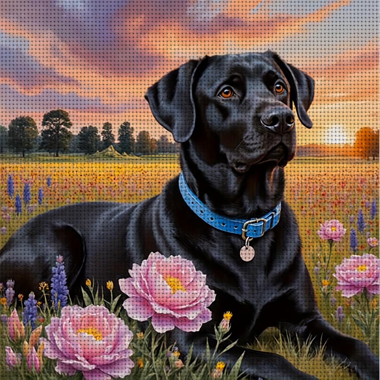 TEMU 1pc Diy Cross Stitch Print Kit, Frameless, " Lying In At Sunset" Pattern, Perfect For Beginners' Relaxing Craft Time, Allows You To Experience