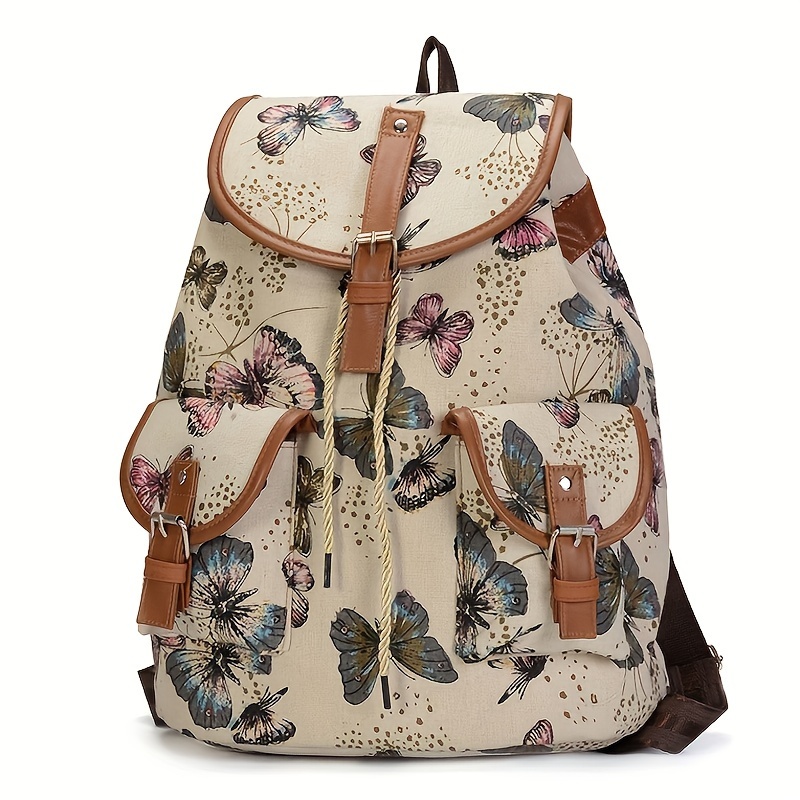 

Butterfly Print Backpack, Retro Ethnic Style, Casual College Daypack For Outdoor Leisure