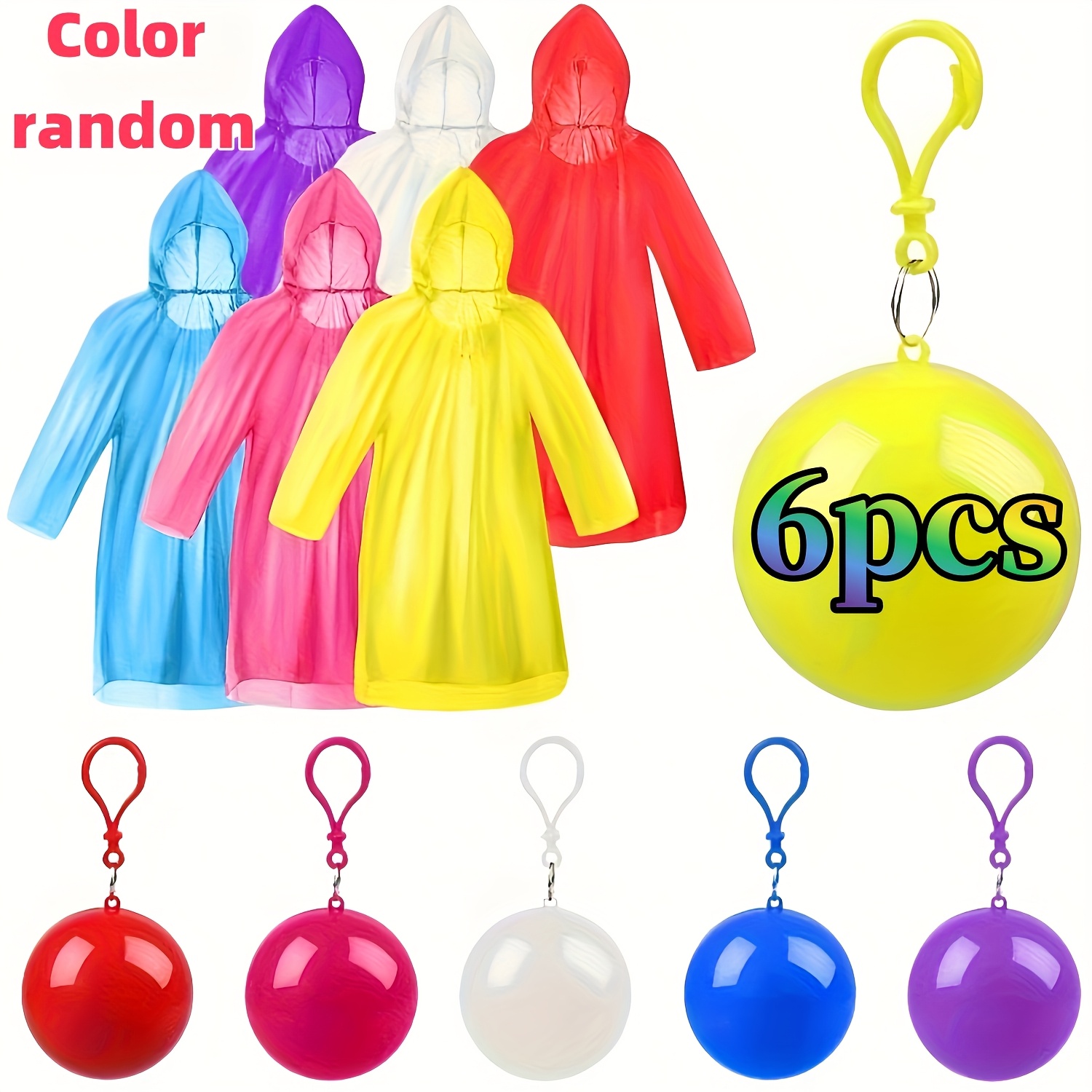 4pcs/6pcs, Adult Emergency Poncho, Raincoat Ball Set With Hooks, Adult Raincoat Set, Suitable For Camping, Outdoor Riding, Hiking, Outdoor Sports And Amusement Park, Etc. (color Random)
