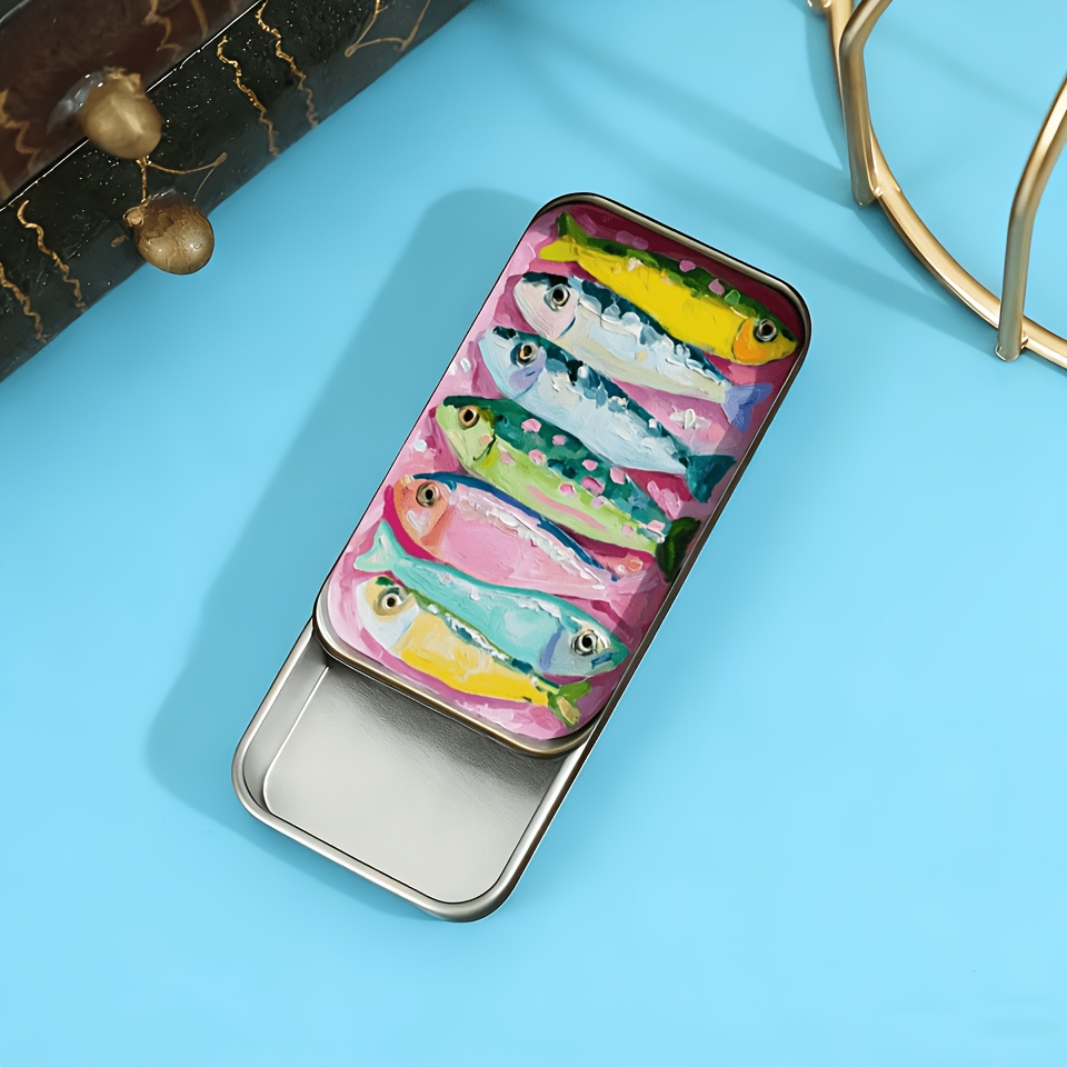 Image of 1 Colorful Sardine Sliding Matchbox, Easy To Carry, Iron Material, Sliding Closure, Suitable As Easter, Christmas And Valentine's Day Gifts