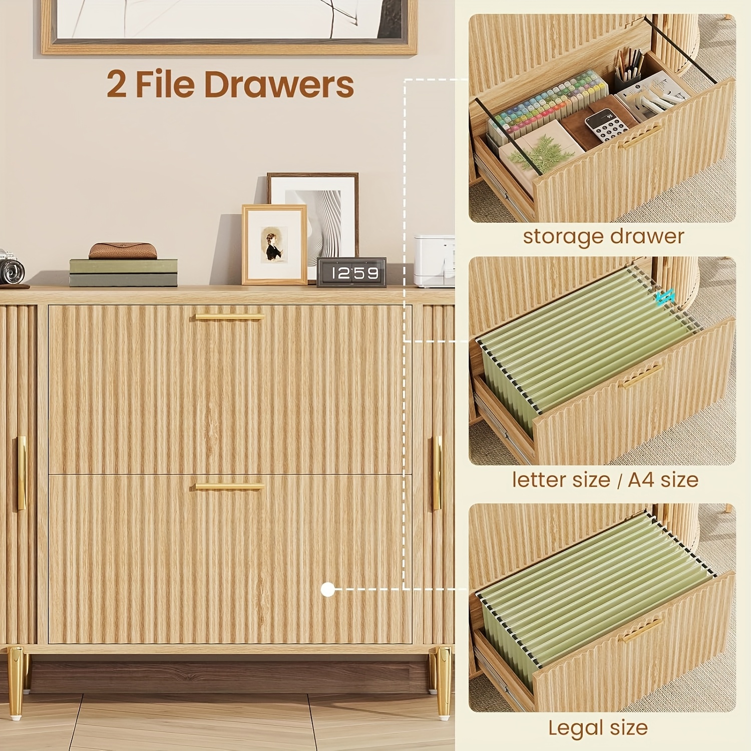 2 Drawer File Cabinet, fit Legal/Letter/A4 Size, 39.4